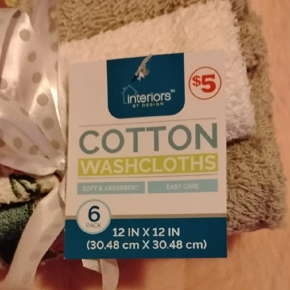 Mainstays Green Embroidered Cotton Washcloths